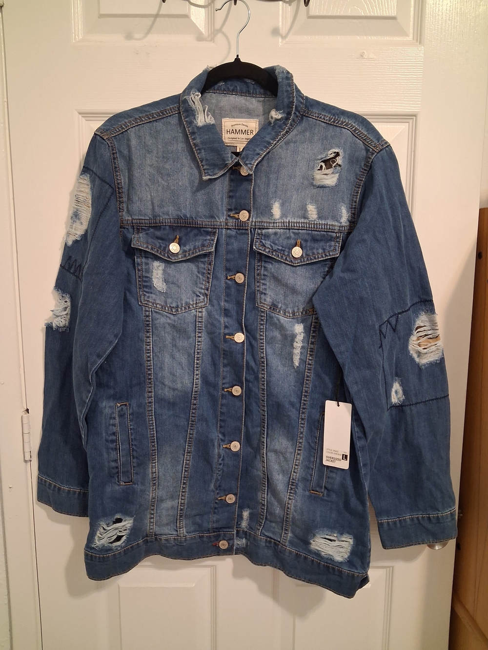 HAMMER Women's Distressed Light Blue Denim Jacket